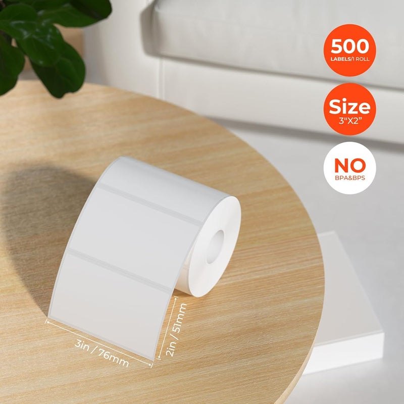 MUNBYN 3x2 Inch White Thermal Labels, Thermal Sticker Labels for Price, Barcode, Mailing, Name, 500 Sheets/1 Roll - Image 2